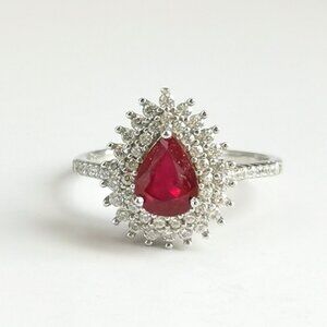 Natural Ruby White Sapphire ring in Sterling Silver Size 8